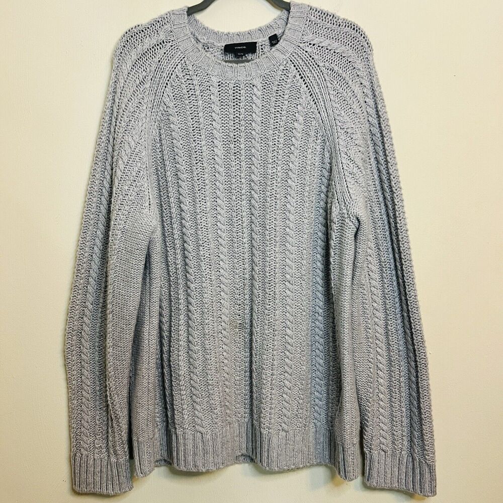 VINCE Wool Cashmere Blend Sweater Men’s XL Cable Twist Knit Oatmeal Fisherman